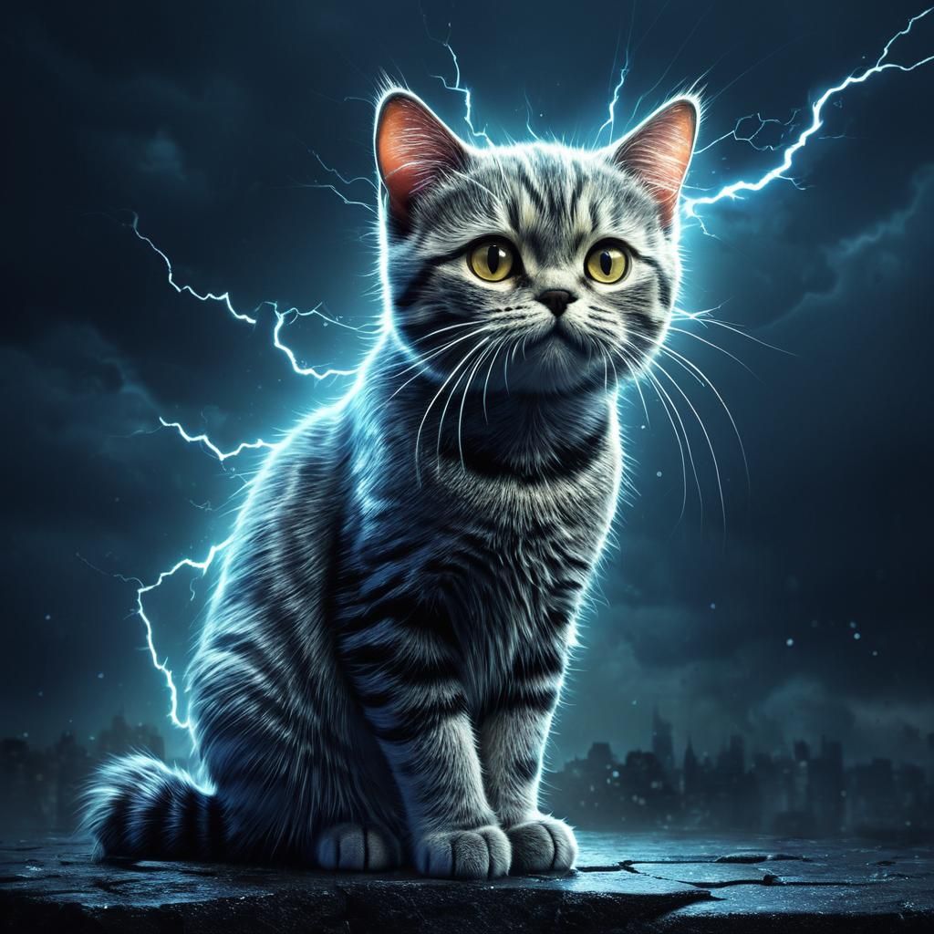 Electric Cat: A Lightning-Infused Feline Portrait