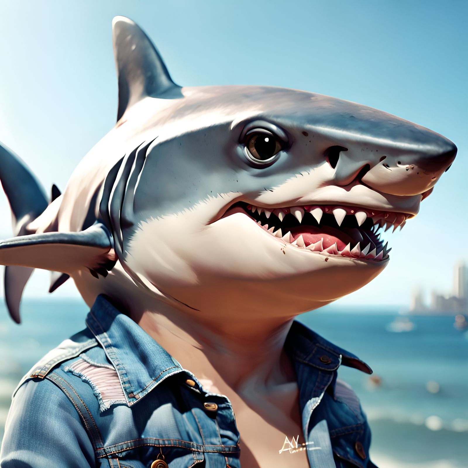 Denim Shark Portrait: Digital Illustration in 8k