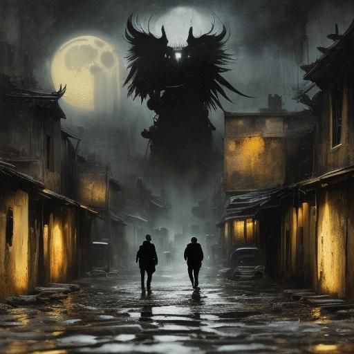 Muscular Man Carries Sarcophagus in Colonial City