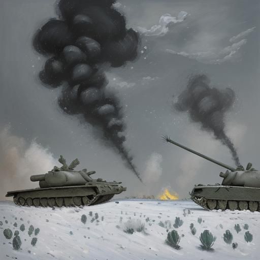 Tanks in Snow: Expressionist Painting of Life and Death