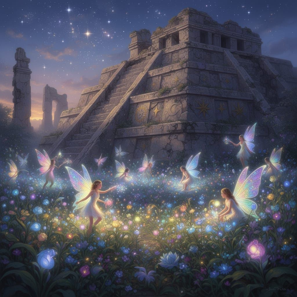 Stained Glass Fairies in Ethereal Star Gardens