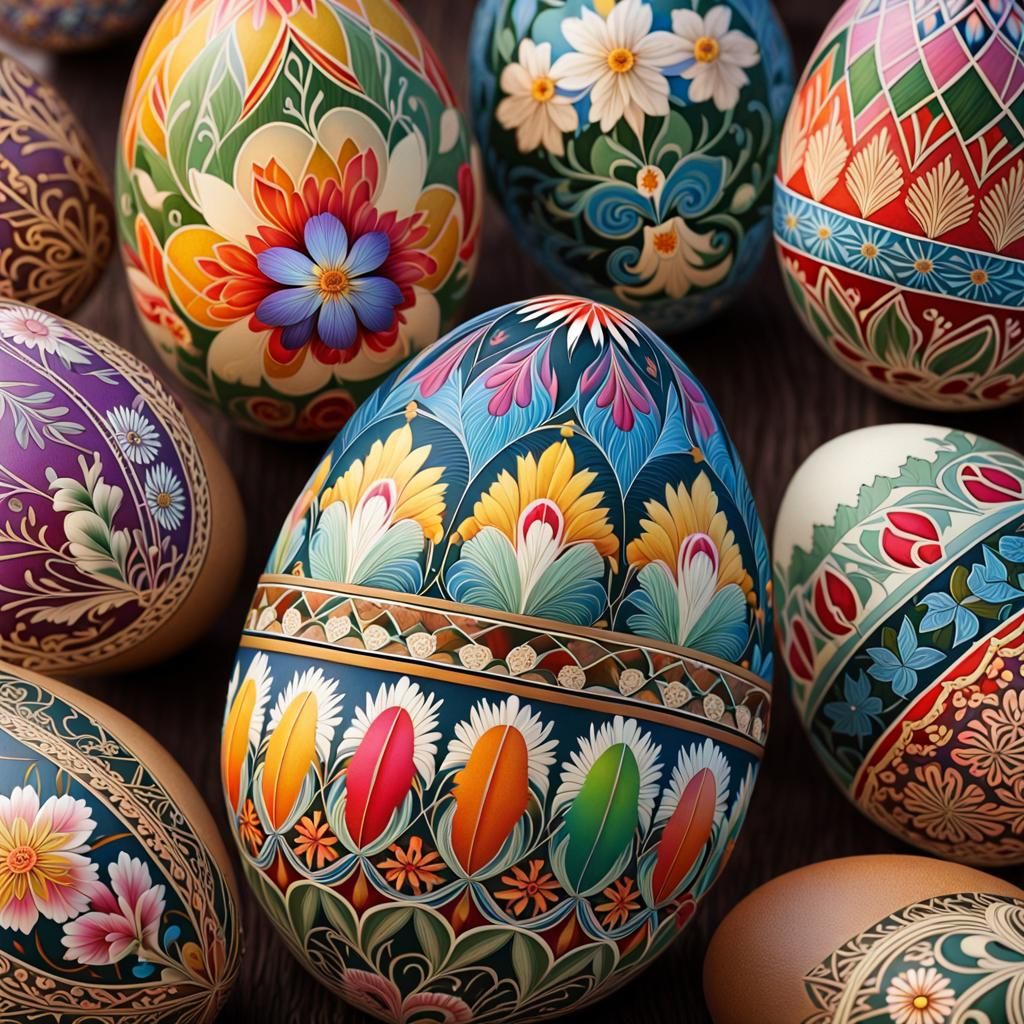 Vibrant Ukrainian Easter Eggs with Intricate Designs