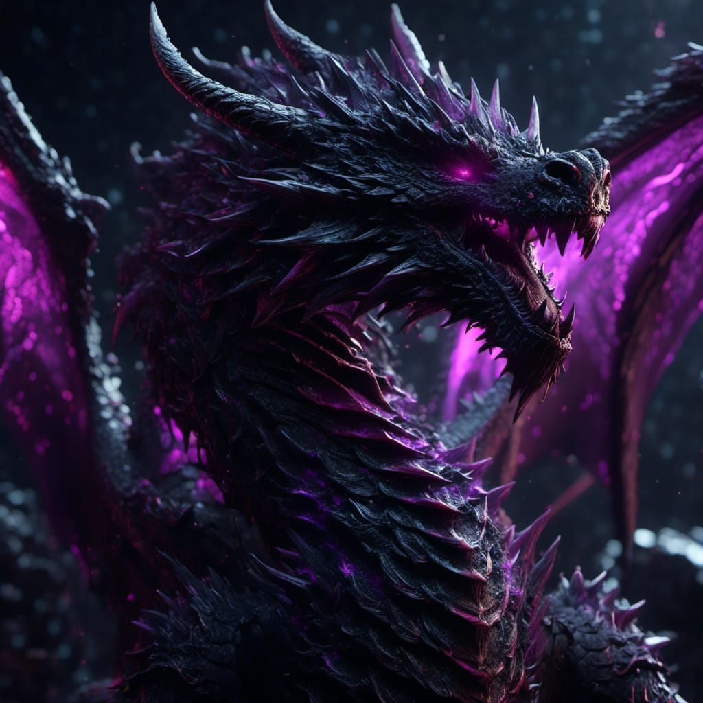 Ominous Vantablack Dragon with Purple Eyes