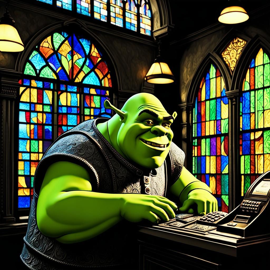 Shrek's Bank Heist: Hyper-Realistic Splash Art