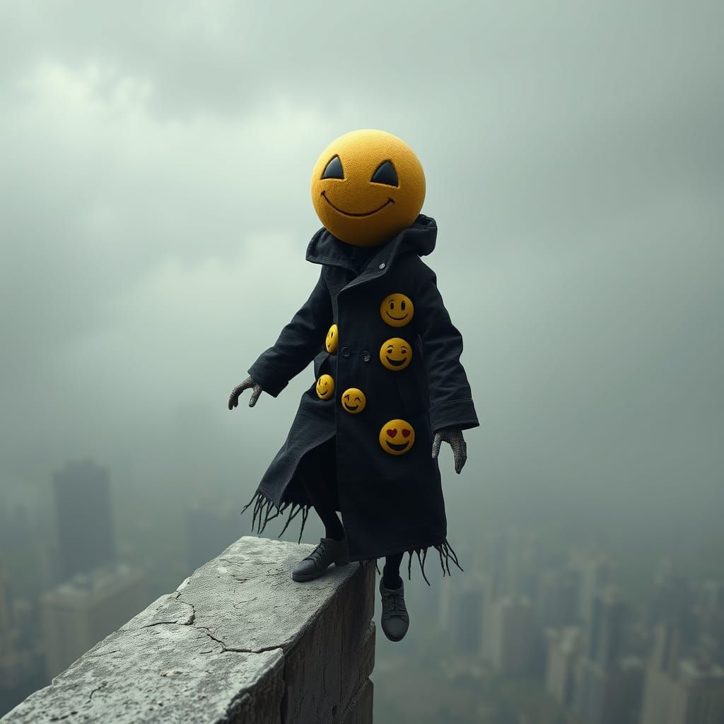 Photorealistic Smiley Stepping into the Abyss