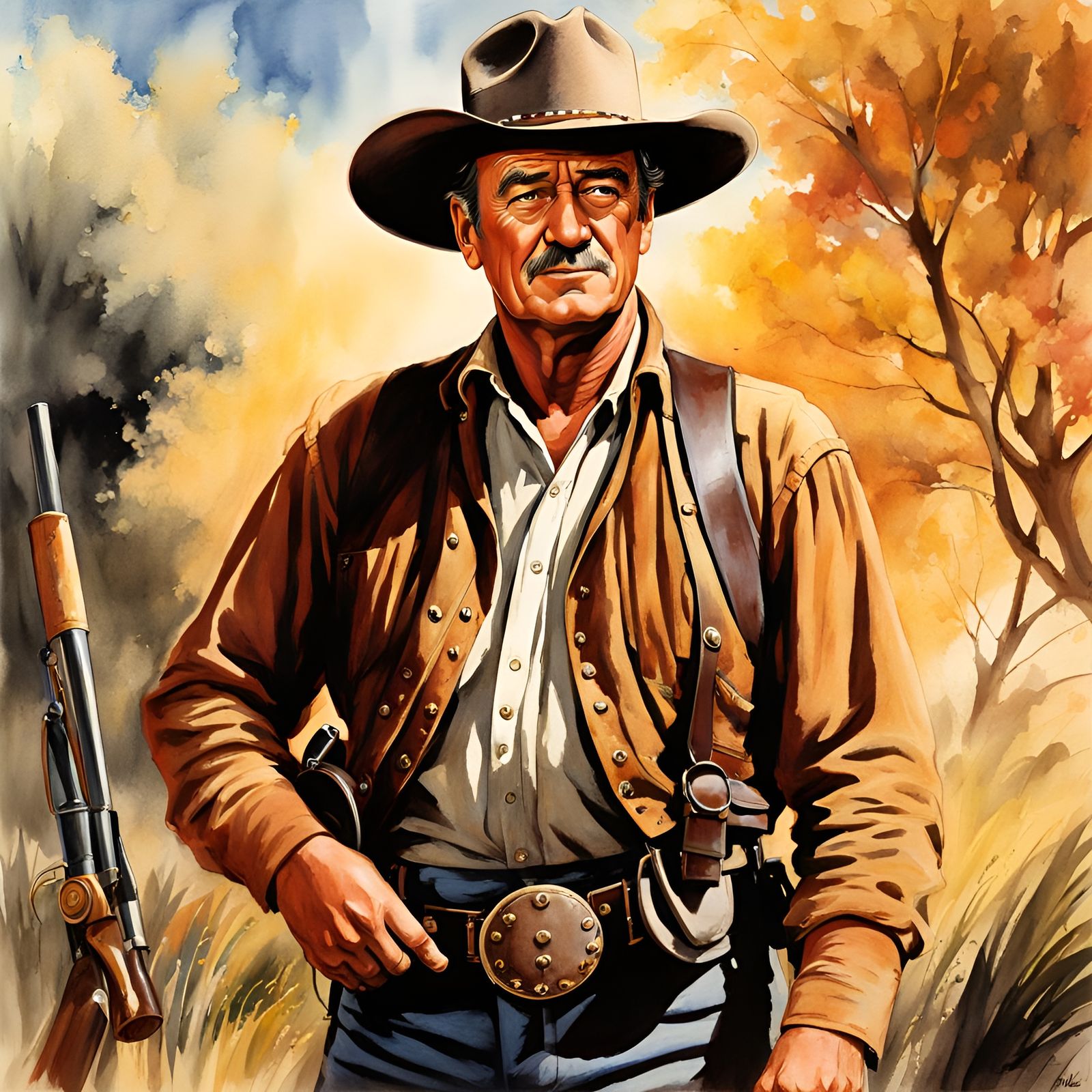 Young John Wayne in Comic Art Storybook Illustration