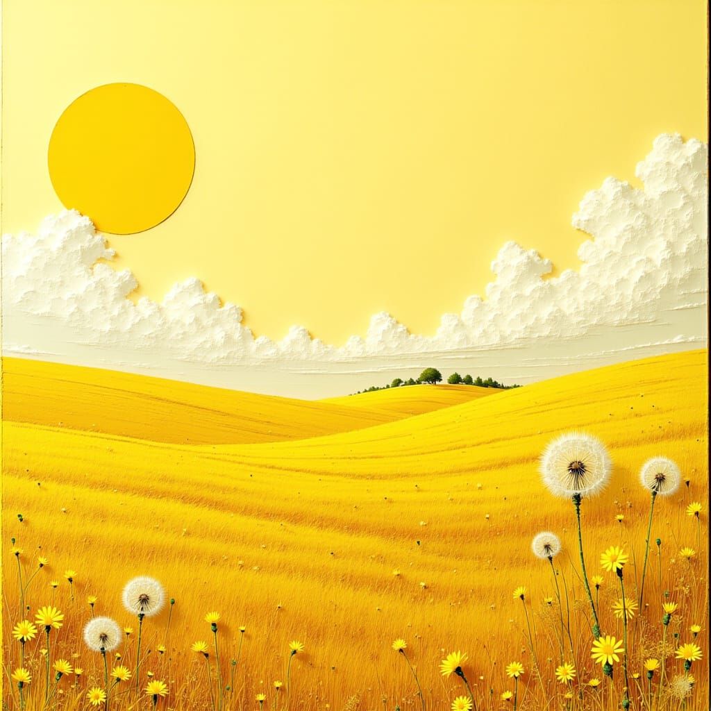 Yellow Embroidered Landscape with Sunny Field