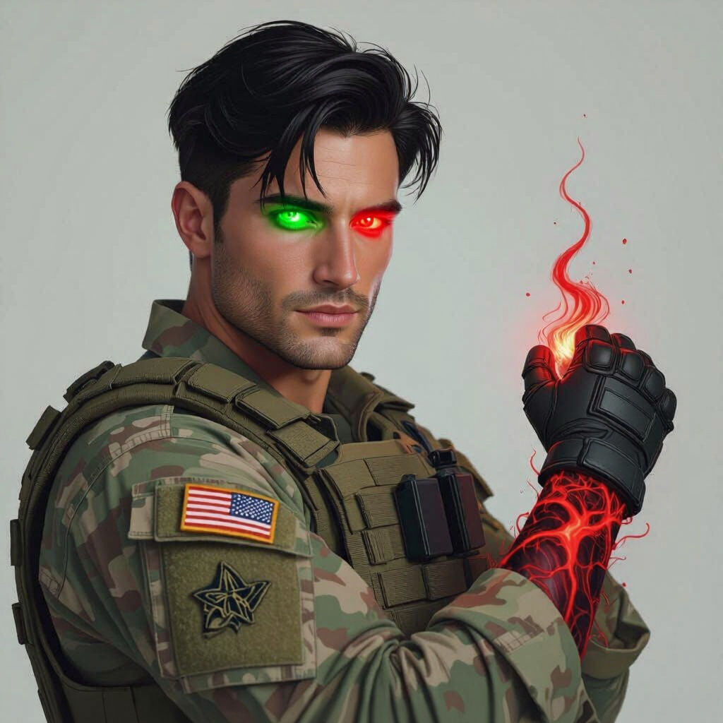 Soldier in Combat Uniform with Demonic Energy