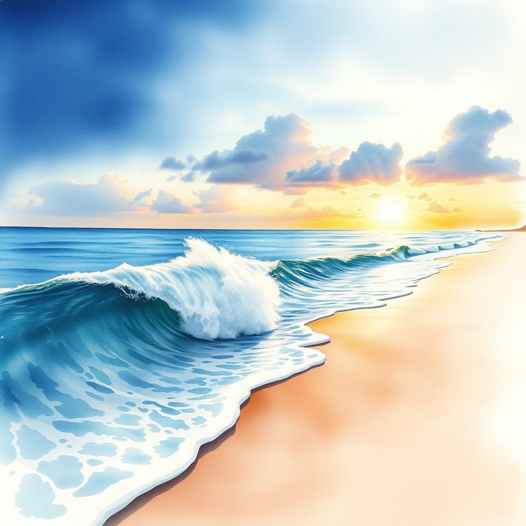 Tranquil Beach Scene in Soft Watercolor