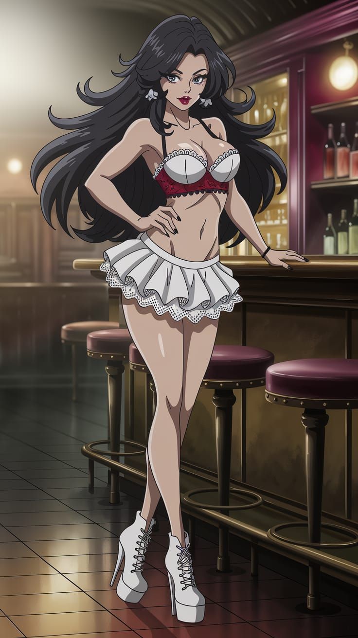 Anime Dominican Woman in Gothic Lace Outfit