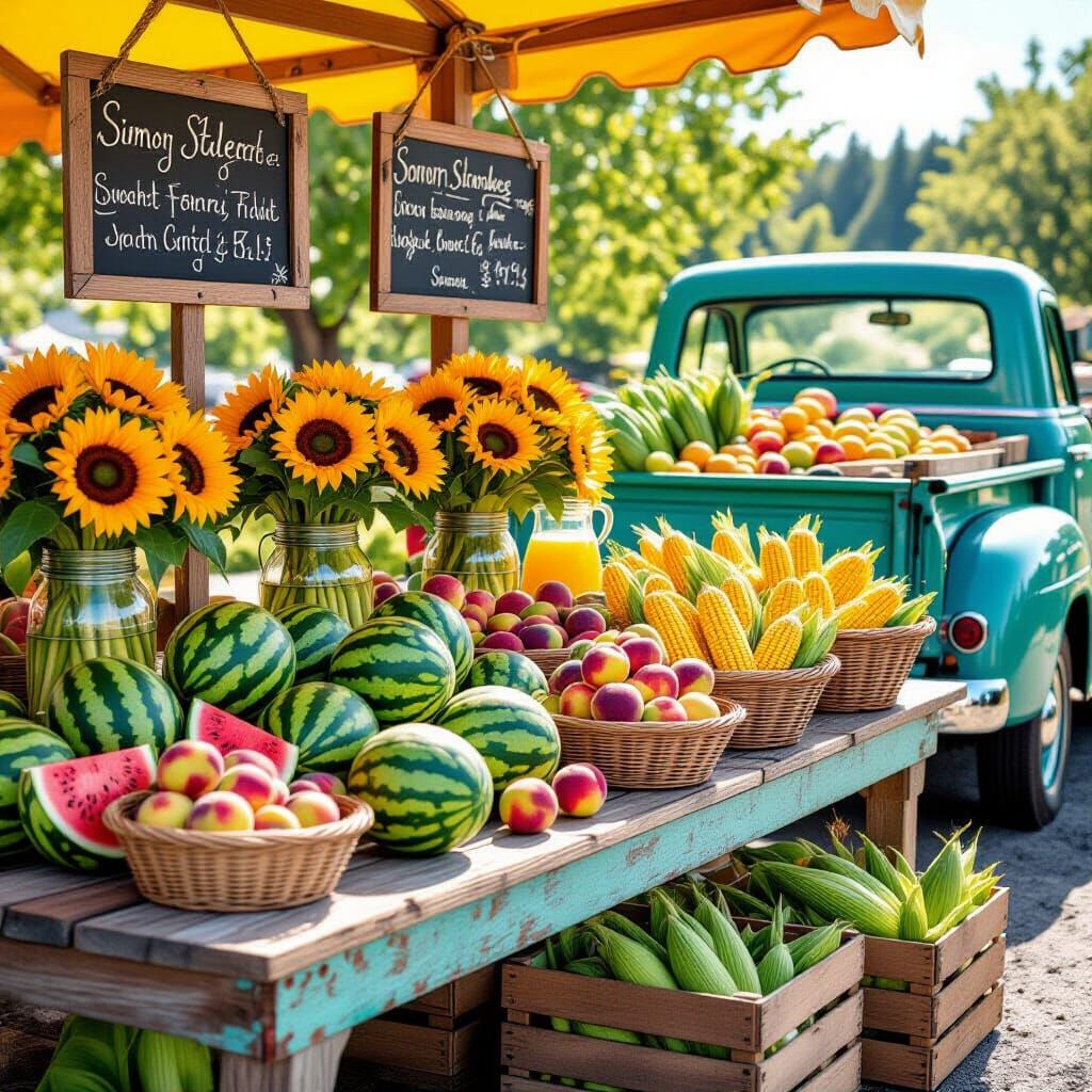 Summer Market Scene in Detailed Matte Painting Style