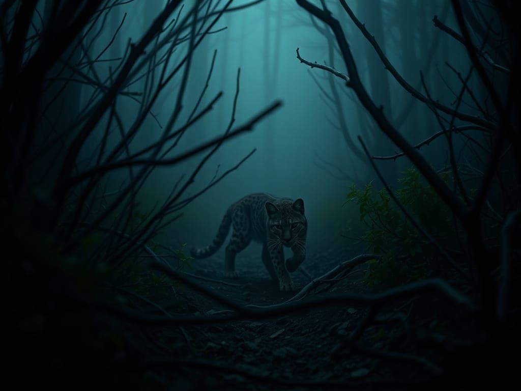 Ocelot in Misty Thorn Forest with Cinematic Lighting