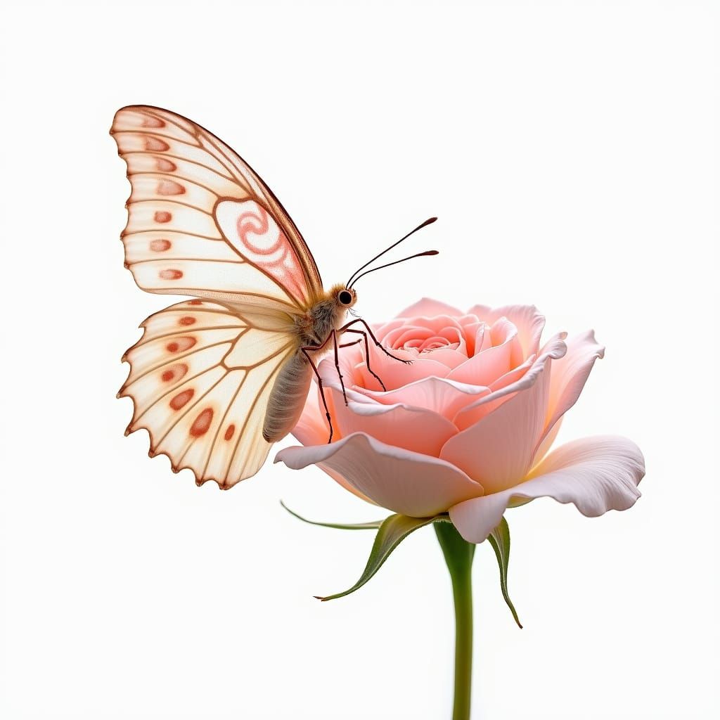 Butterfly and Rose in Ethereal Vintage Style