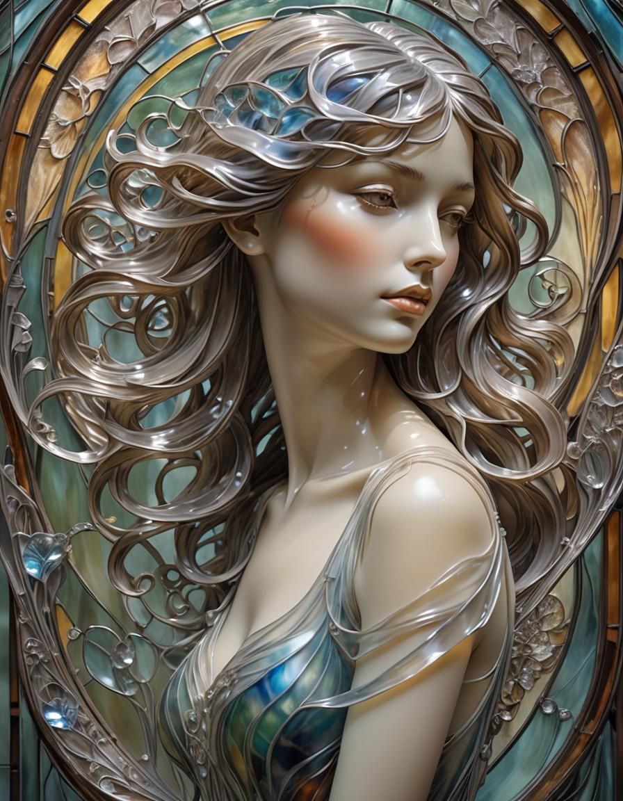 Art Nouveau Glass Sculpture of a Woman