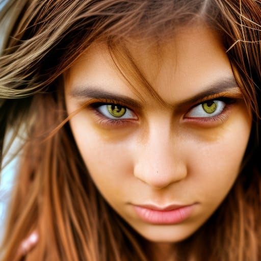 Hyperrealistic Portrait of a Brown-haired Girl