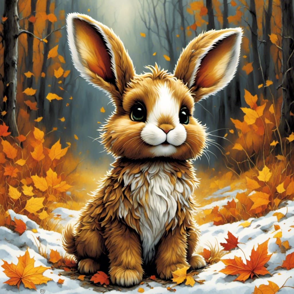 Adorable Bunny with Prismatic Eyes in Autumn