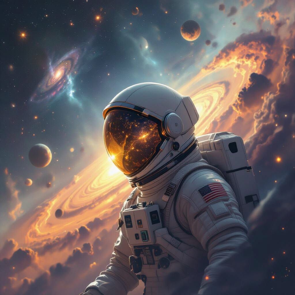 Astronaut Adrift in Cosmic Nebula