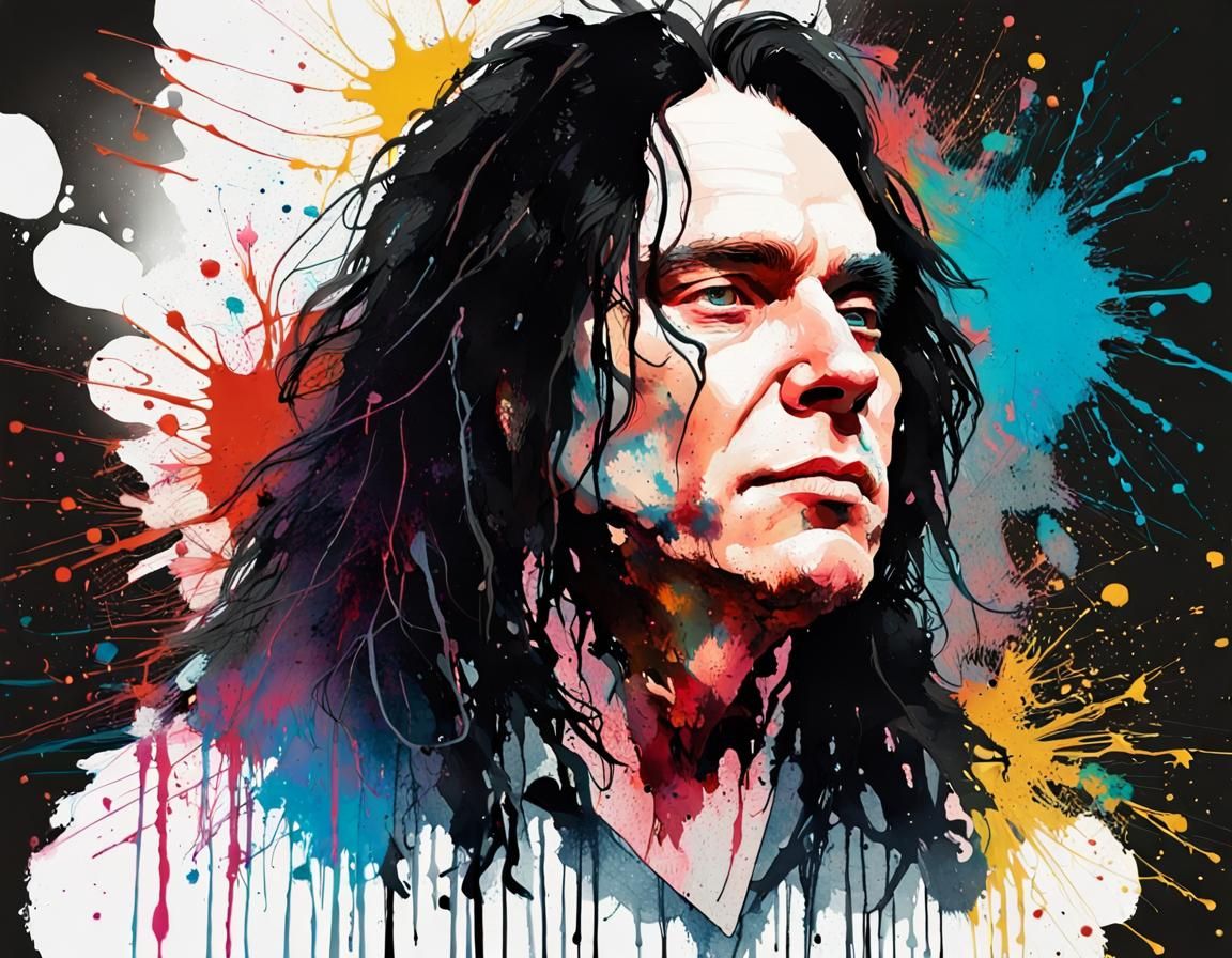 Tommy Wiseau Ink Splatter Portrait in Oil Painting Style