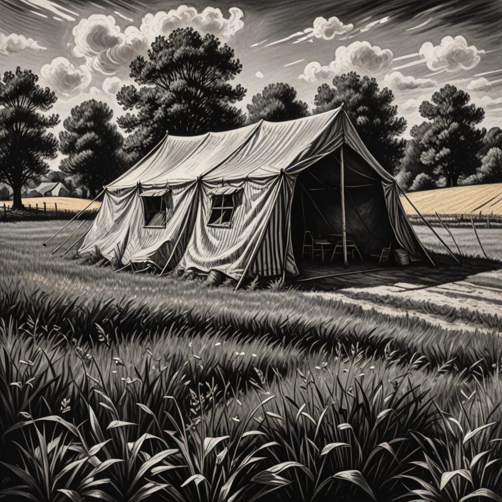 Moody Black and White Tent Landscape