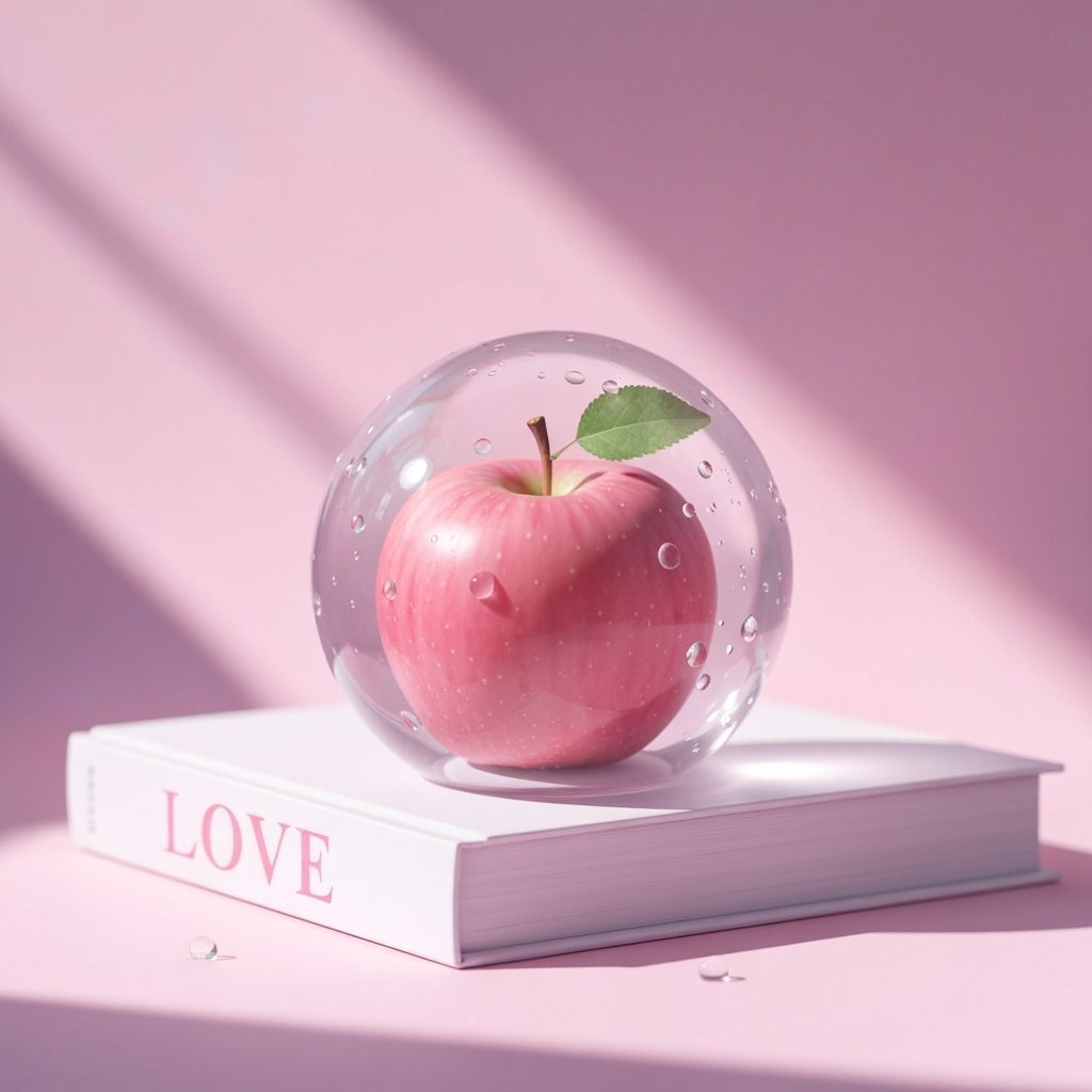 Pink Apple Encased in Glass Sphere: Kawaii Still Life