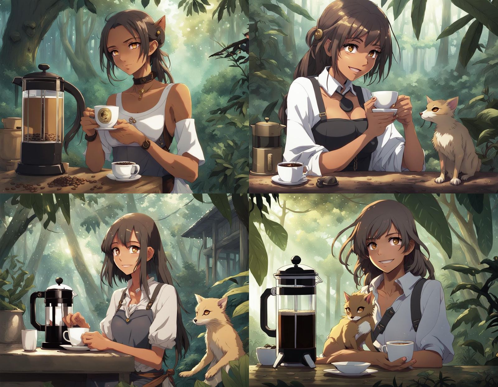 Jungle Barista Prepares Coffee in Anime Style