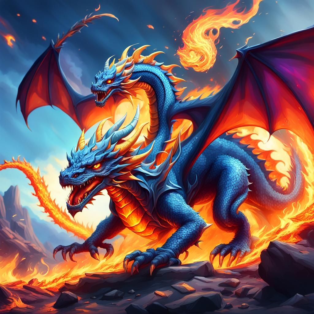 Scarlet Dragon Amidst Blazing Inferno: Fantasy Art