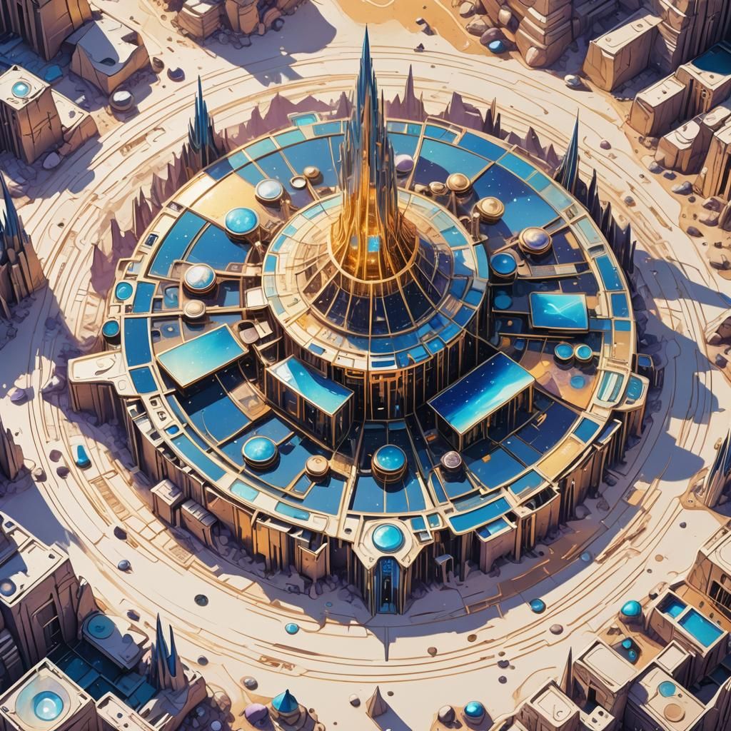 Mirrored Alien Fortress in White Desert: Neon Circuitry