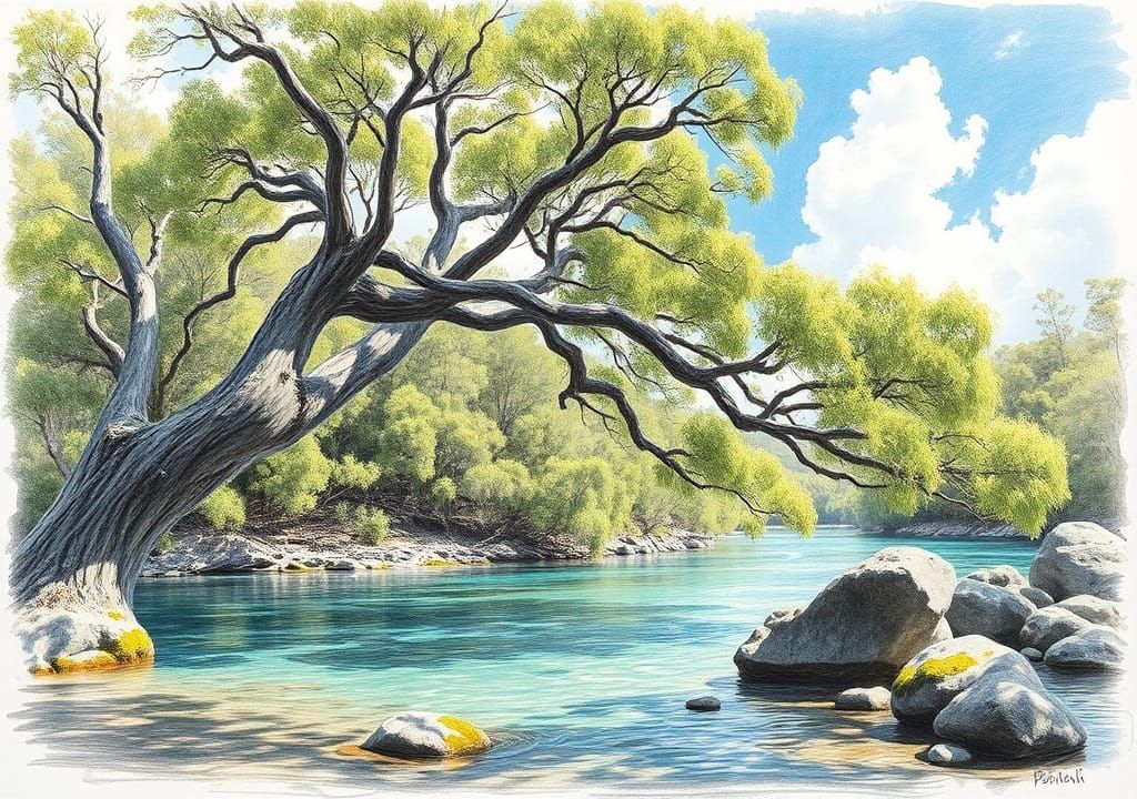 Eucalyptus Tree Graphite Sketch in Australian Forest