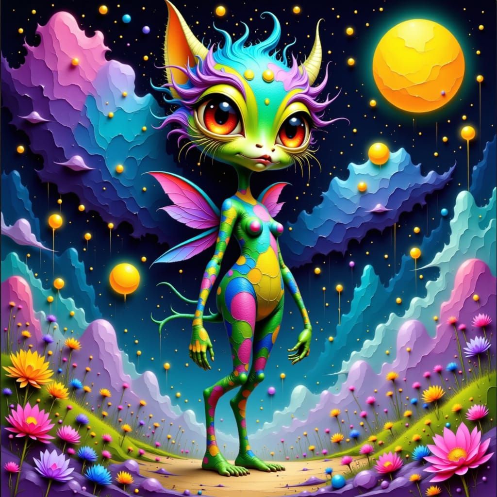 Alien Sprite on Fairytale Planet in Pop Surrealism