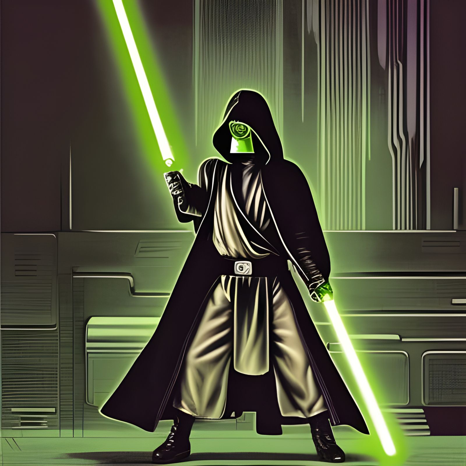 Jedi with Lightsaber in Comic Book Art Style