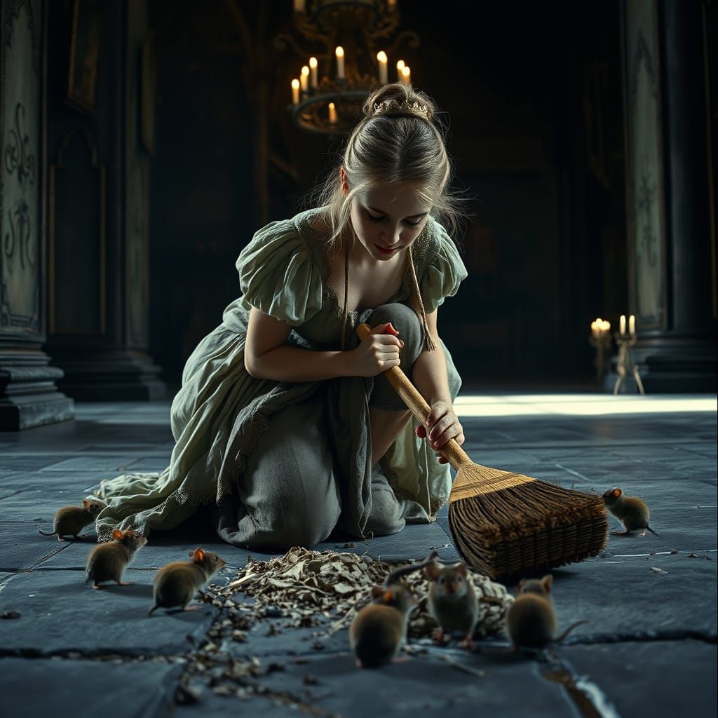 Cinderella in Humble Servitude, Surrounded by Faithful Mice ...