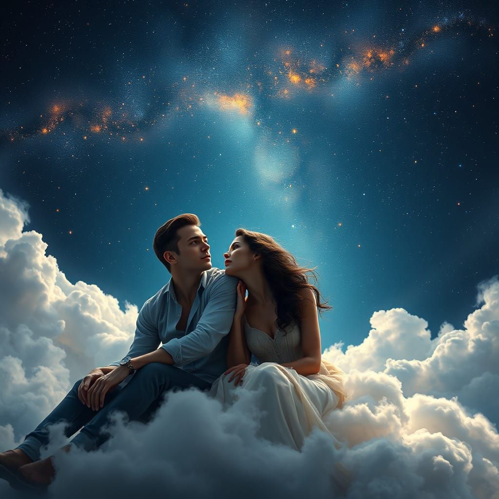 Ethereal Lovers Gaze at Celestial Tapestry