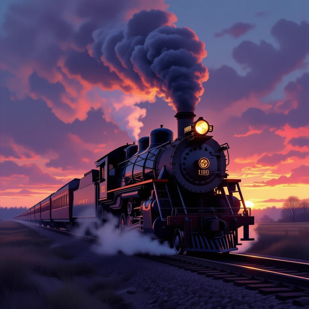 Steam Locomotive at Twilight, Dramatic Concept Art