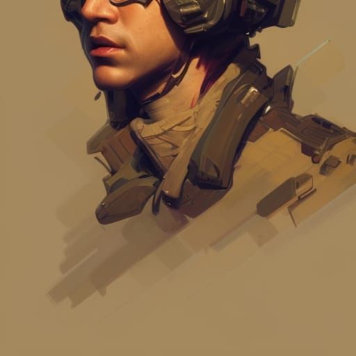 Detailed Soldier Portrait in Art Nouveau Style