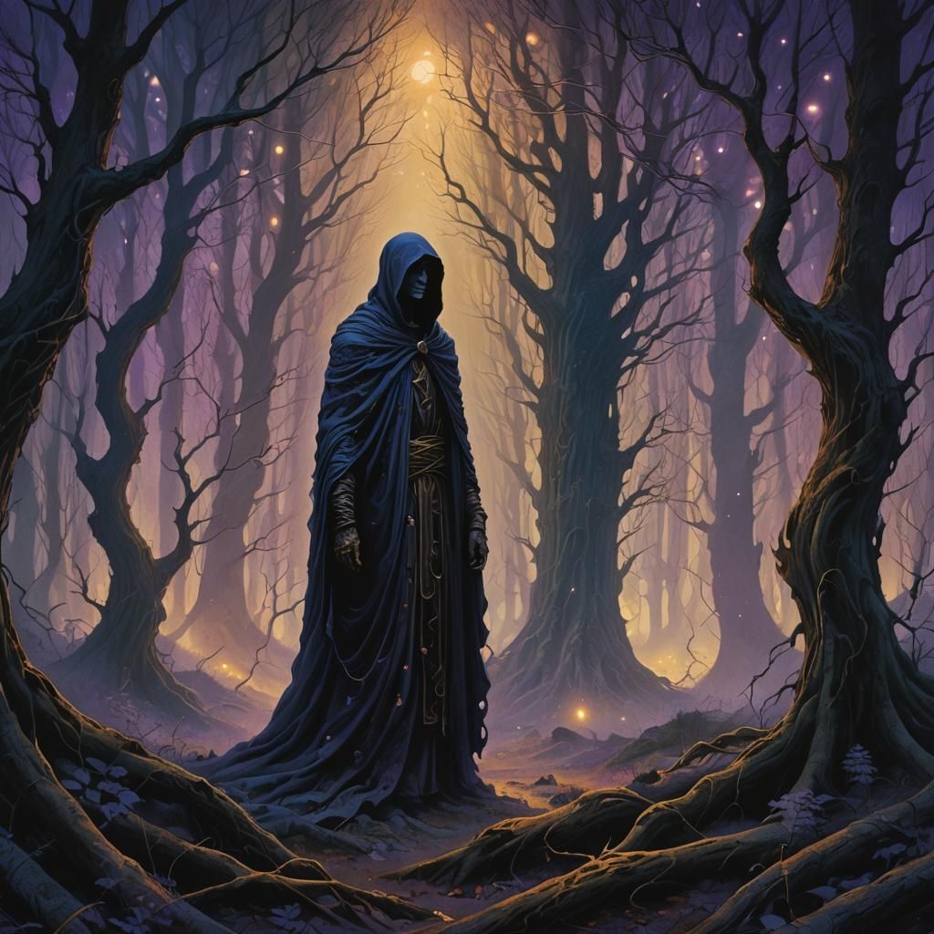 Dark Fantasy Figure in Mystical Forest