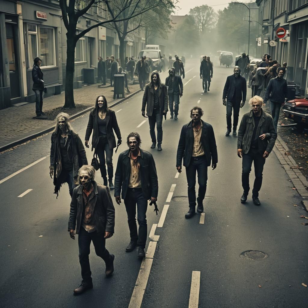 Zombies Roam Bielefeld Streets in Photorealistic Style
