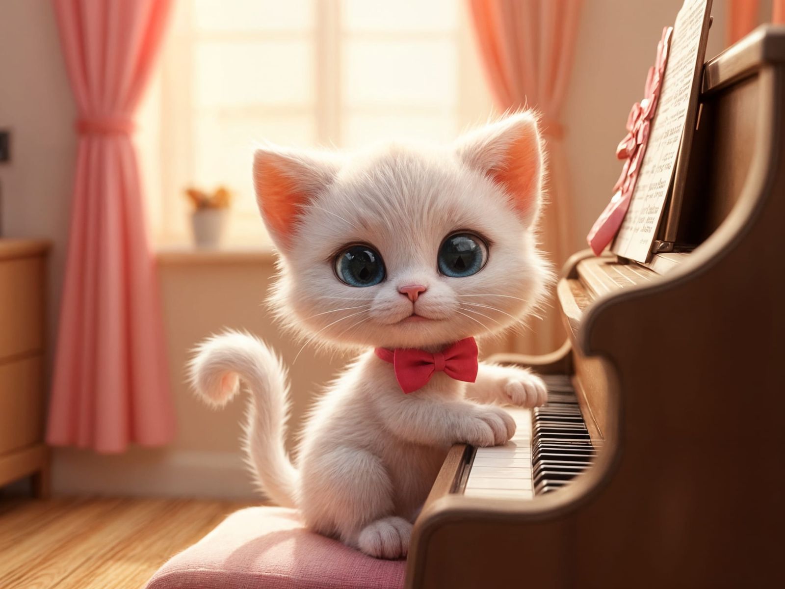 Cute Kitten Plays Piano in 3D CGI Style