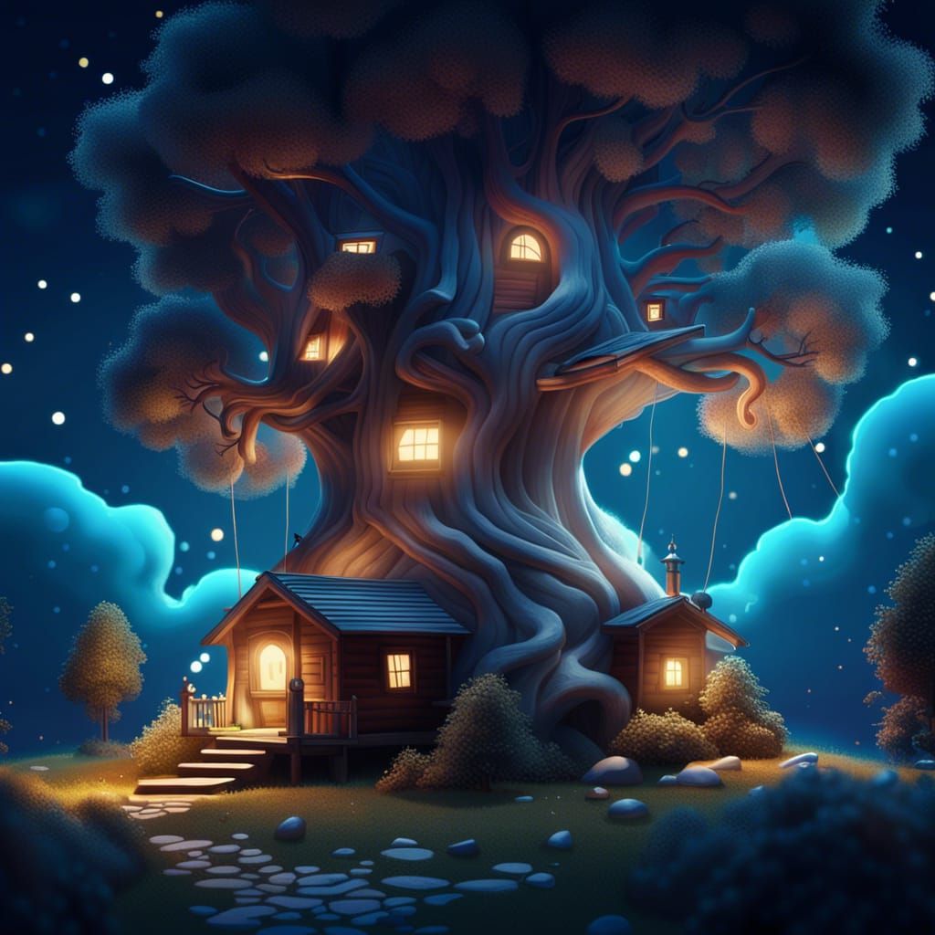 Cozy Cabin in Magic Forest: Rembrandt Style Digital Art