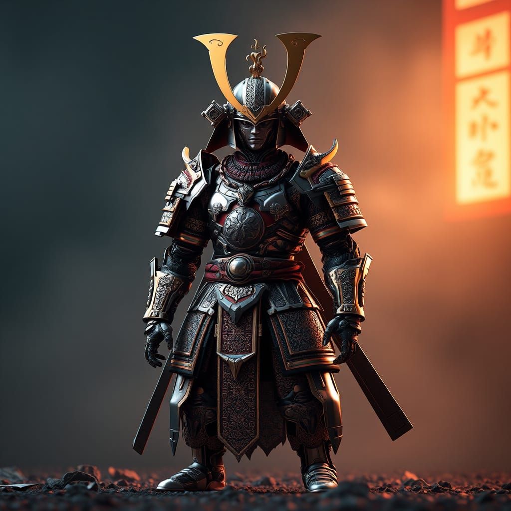 Cyborg Samurai in Ornate Armor, Sci-Fi 8K Render