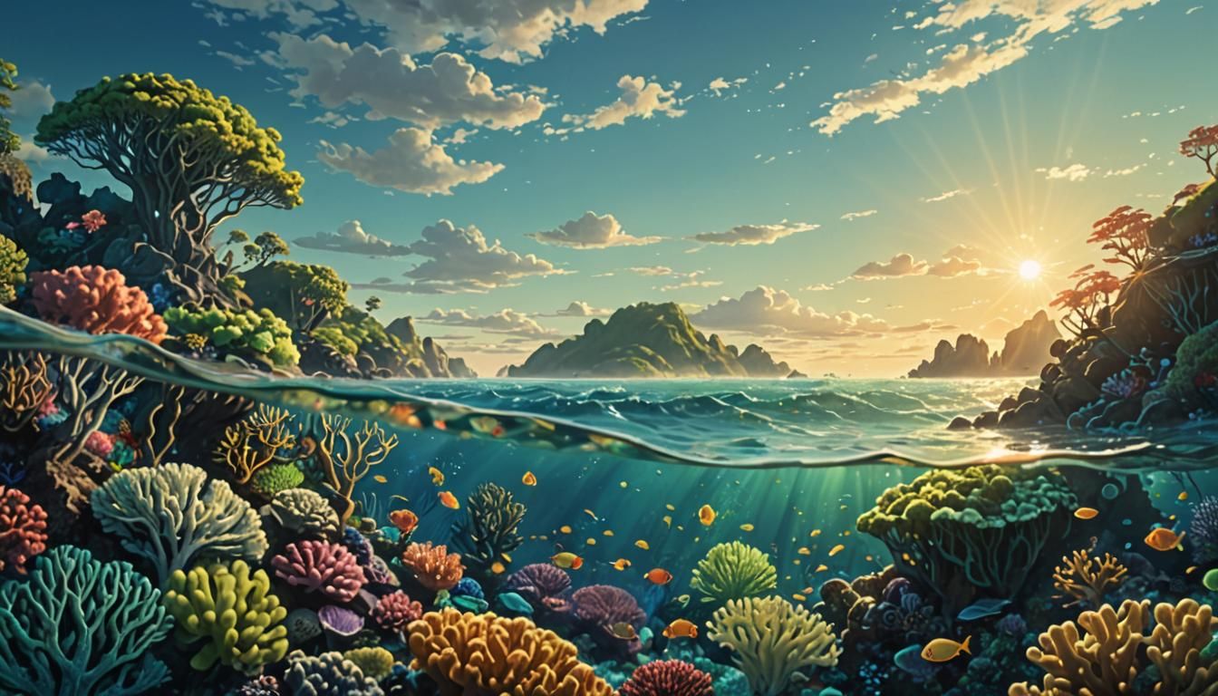 Oceanic Matte Painting of Coral Reef in Sunlight