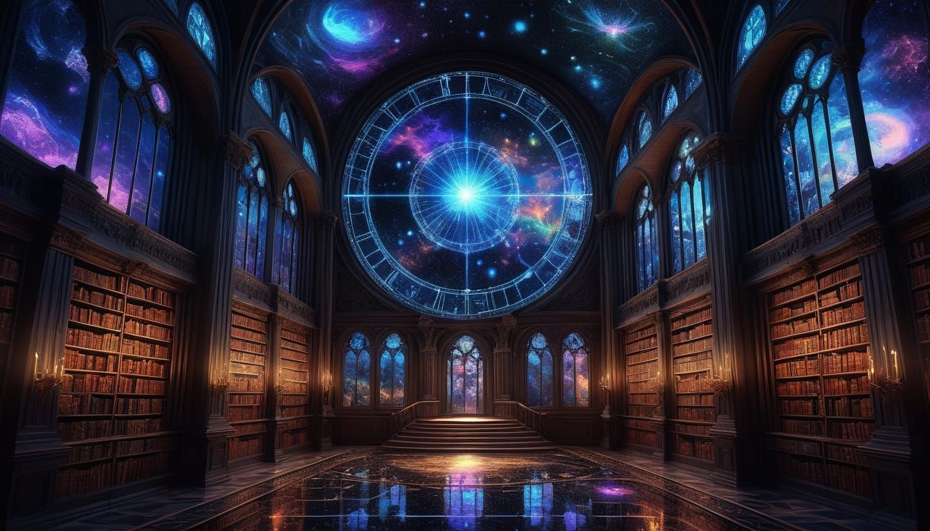 Celestial Cartographer in Gothic Library: Astral Illustratio...