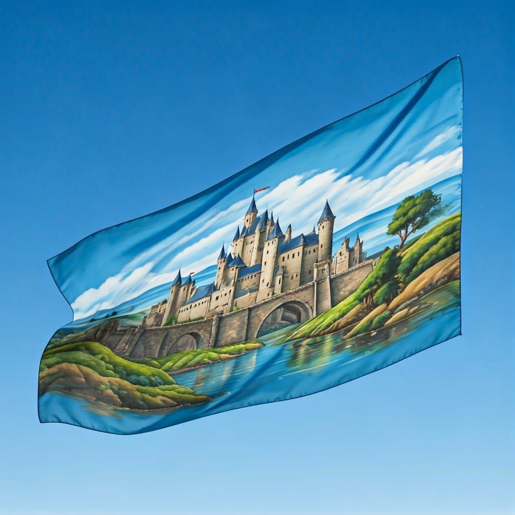Epic Castle Scene on a Flying Silk Scarf