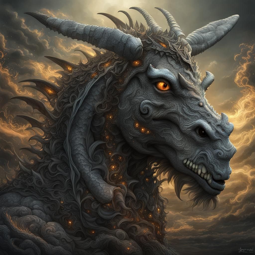 Dragon-Donkey Hybrid in Dark Surrealist Style