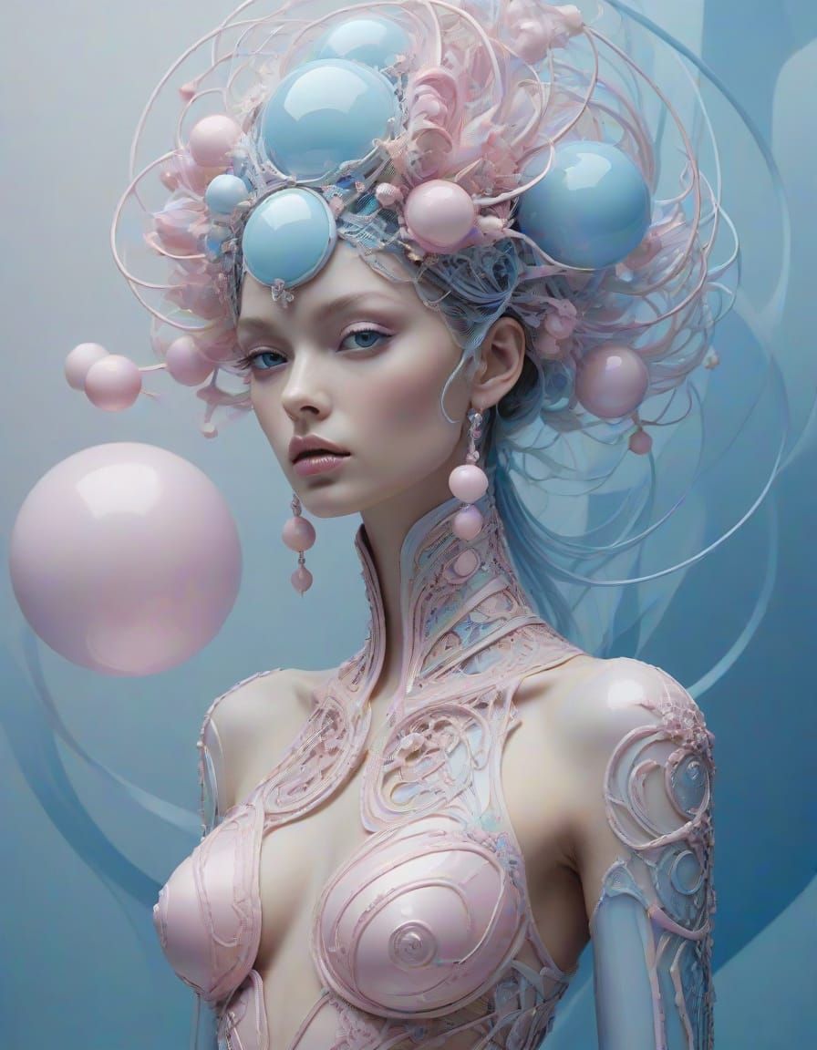 Ethereal Futuristic Goddess in Architectural Headdress