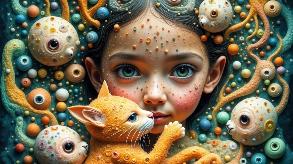 Surreal Whimsy: A Child's Dreamlike Encounter with a Plush C...