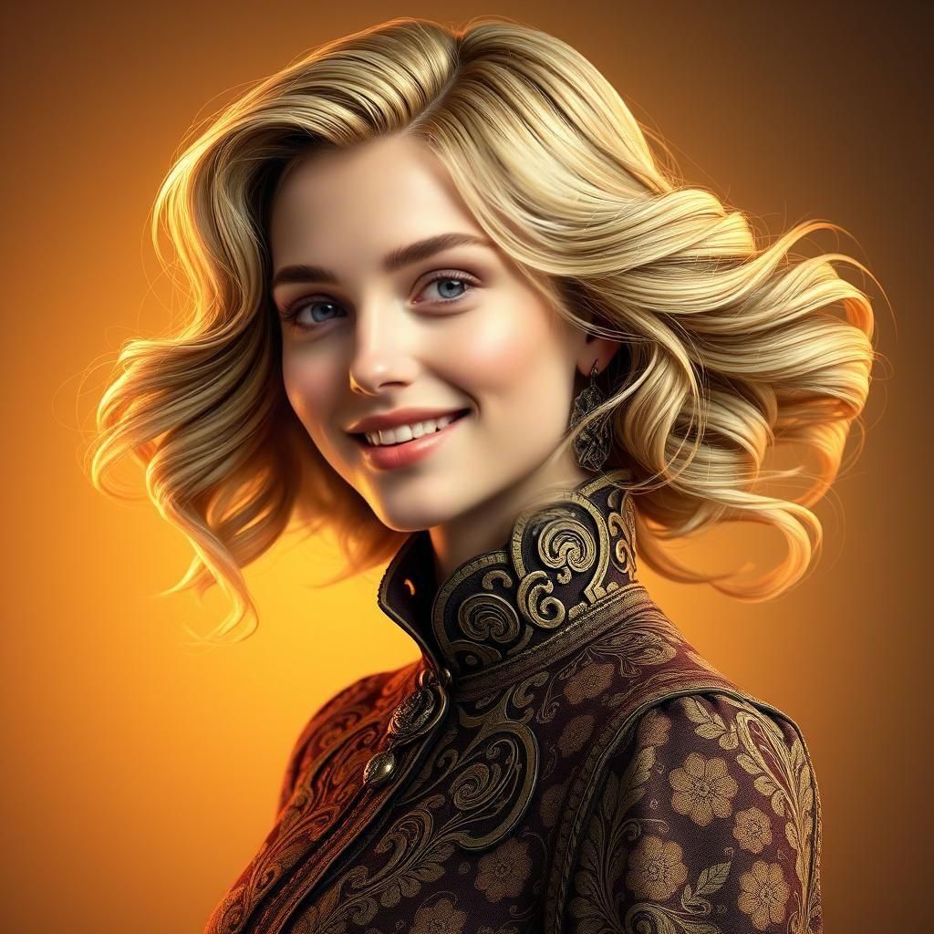 Confident Blonde Girl Portrait in Neo-Victorian Style
