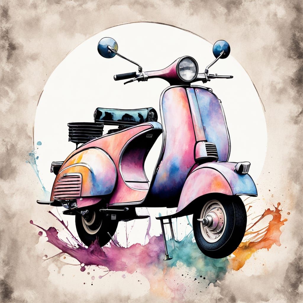 Vintage Scooter in Soft Pastel Hues