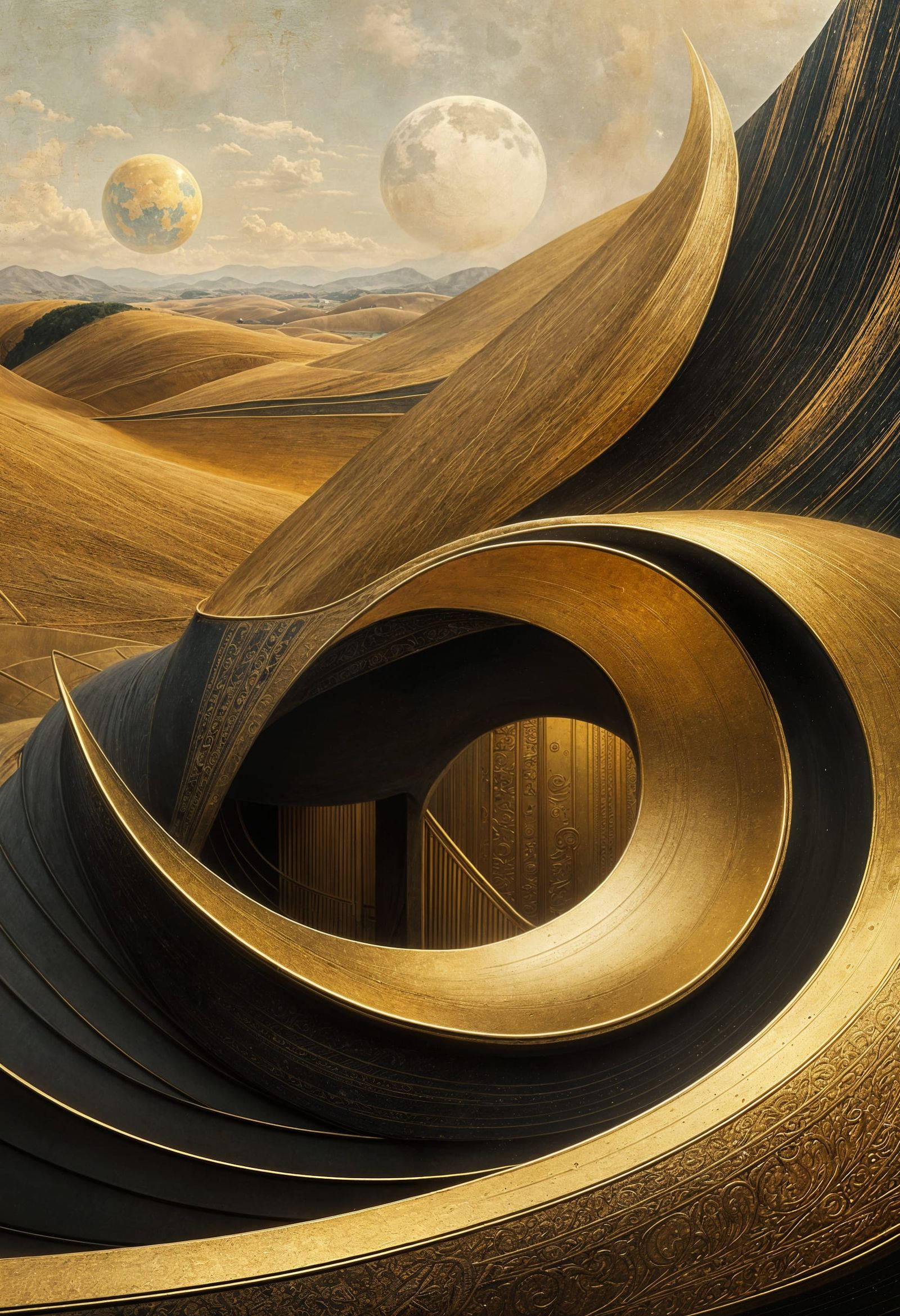 Golden Abstract Cycles: Detailed Matte Painting