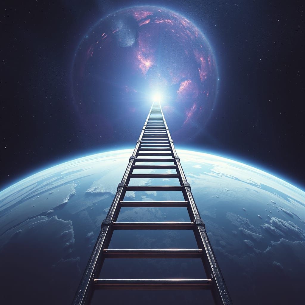 Majestic Celestial Ladder in Dreamlike Sci-Fi Style