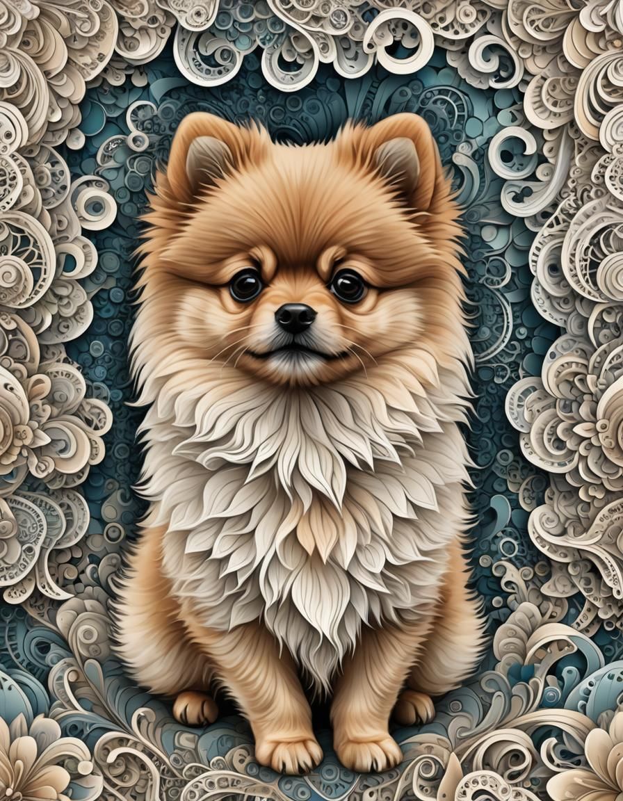 Cute Pomeranian Puppy in Abstract Vector Style